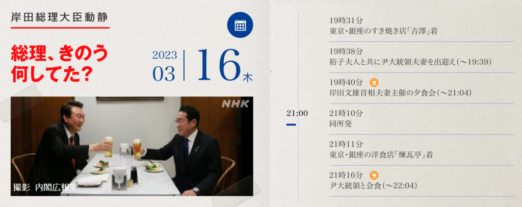 NHKの岸田総理の予定です